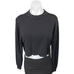 Zara Women's Black Knit Long Sleeve Mock Neck Cropped Sweatshirt Sweater Top L